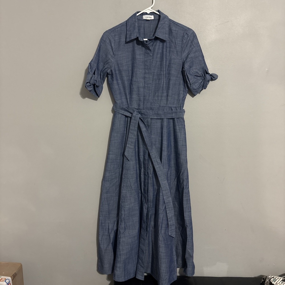 Calvin Klein Woman's Blue Denim Long Dress Size 2  Read